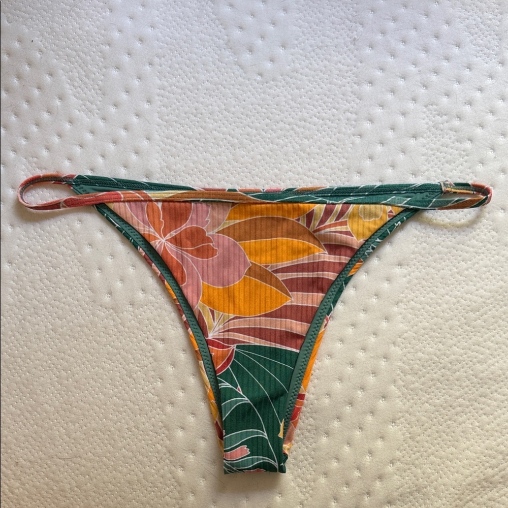 Rip Curl Floral Tropical Print Bikini Bottom in Green, Yellow, Pink